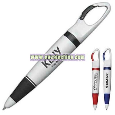 Oval white plastic carabiner ballpoint pen