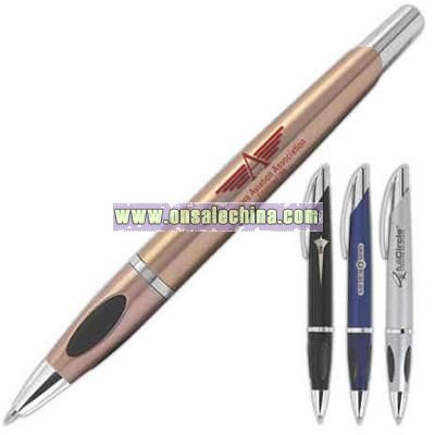 Twist style ballpoint pen with soft protruding grip pads