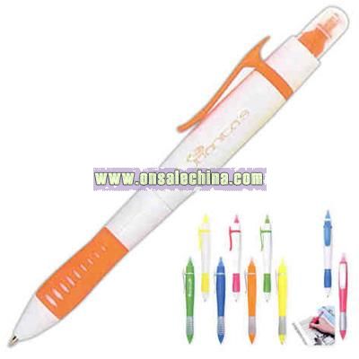 Combination ballpoint pen and chisel tip highlighter