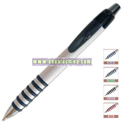 Retractable black ink pen with grip section