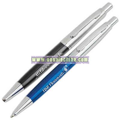 Metal pen with silver trim and clip