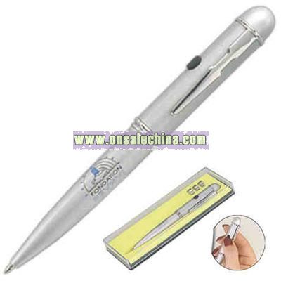 Silver laser pen with rubber button and ballpoint pen