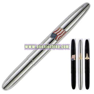 Emblem Bullet Space Pen - Chrome pen with American flag emblem