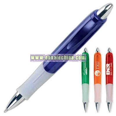 Meteor - Retractable pen with colored barrel, frosted grip and silver accents.