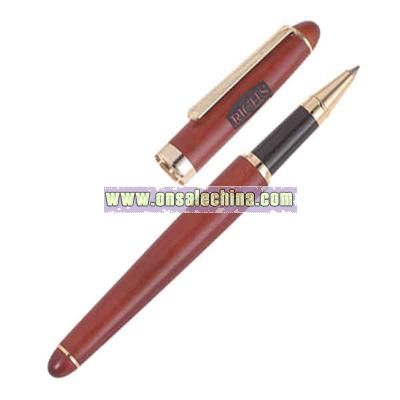 Rosewood roller ball pen with satin chrome accents