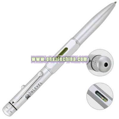 Laser / ballpoint pen with level and adjustable straight line laser beam