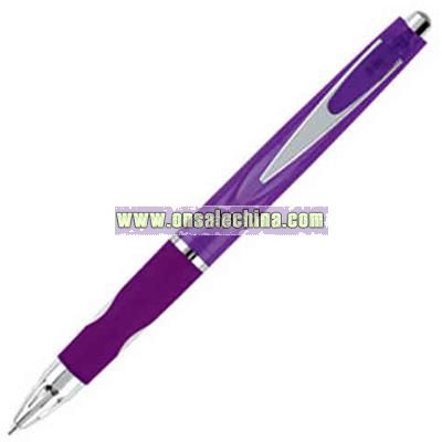 Purple translucent click action ballpoint pen with rubber grip