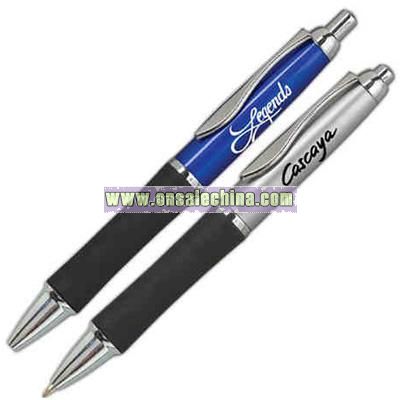 Plastic pen with black grip and silver trim