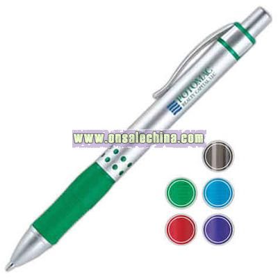 Ballpoint pen with metal barrel and textured rubber grip