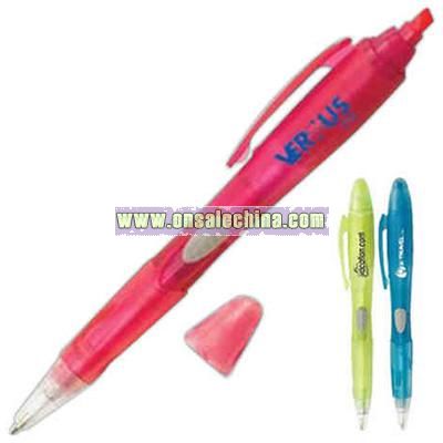 Retractable side click pen with combo highlighter