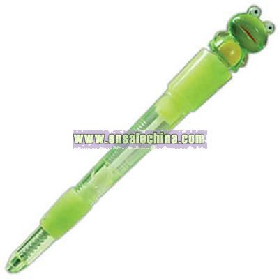 Frog top - Light-up ballpoint pen with miniature design top
