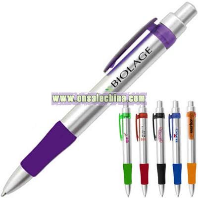Silver ballpoint pen with soft grip