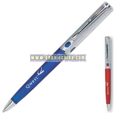 Twist action ballpoint pen with soft velvet touch lower barrel