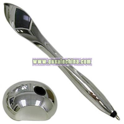Feather shaped silver plated pen with pen stand