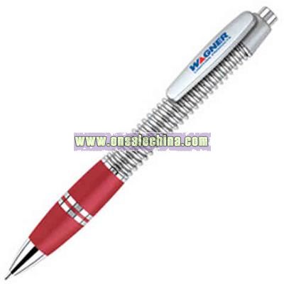 shiny spring wrapped body design ballpoint pen with solid grip