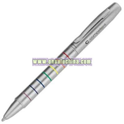 Ballpoint pen with rainbow striped barrel