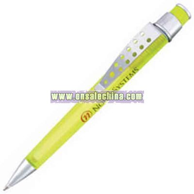 Neon yellow click action plastic ballpoint pen