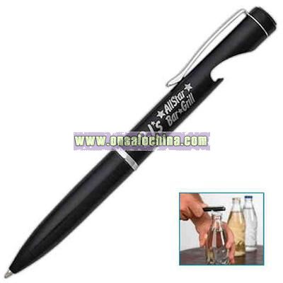 Stainless steel ballpoint pen and bottle opener