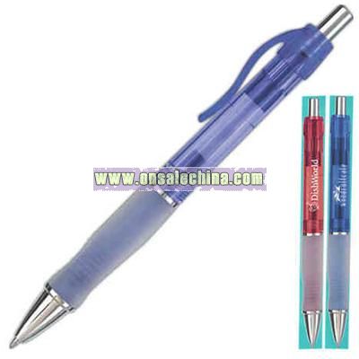 Medium point ballpoint pen with gel ink and translucent barrel