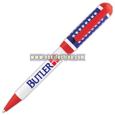 Patriotic style pen with super star twister cap.