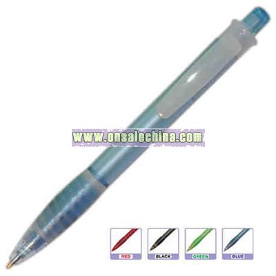 Translucent retractable black ink ballpoint pen with grip