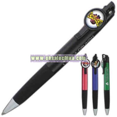 Metallic barrel ballpoint pen with a domed clip