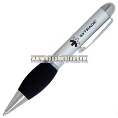 Satin nickel pen with soft colored grip