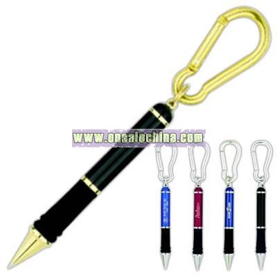 Transparent blue pocket pen with carabiner
