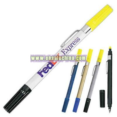 Combination highlighter and ballpoint pen
