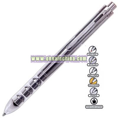 5 in 1 Multi-function ballpoint pen with stylus, highlighter, pencil and eraser