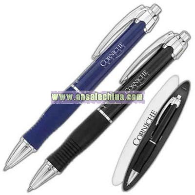 Retractable wide barrel ballpoint pen with soft rubber grip