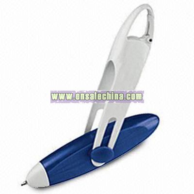 Plastic Pen with Carabiner and Rotating Opening Mechanism