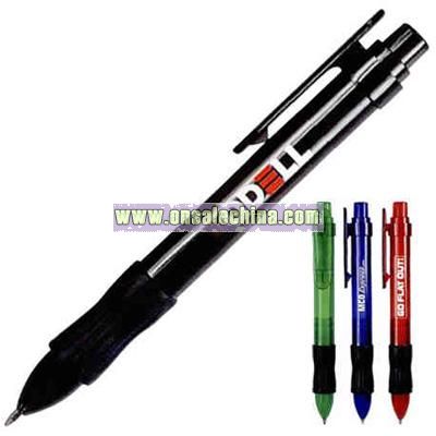 Wide translucent barrel pen with black grip