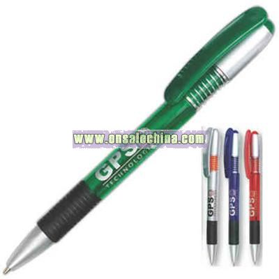 Plunge action ballpoint pen with generous