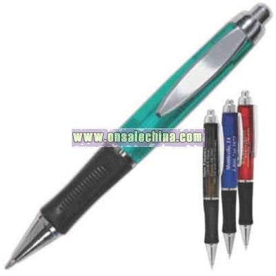 Translucent pen with silver clip black grip