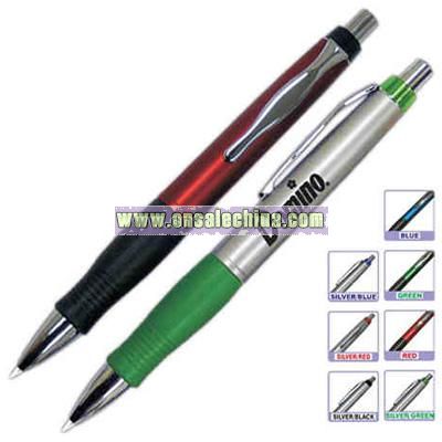 Retractable black ink pen with rubber grip