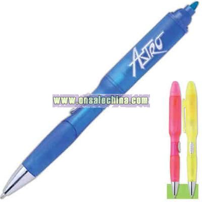 Neon pen highlighter with molded grip.