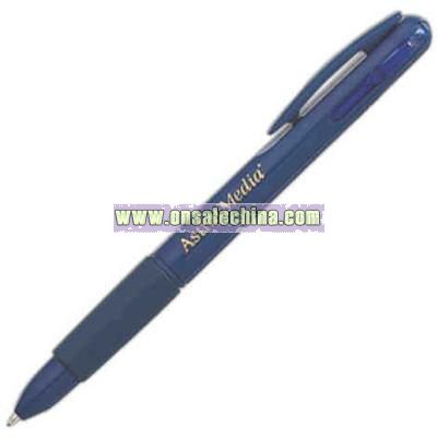 Dual high gloss plastic barrel pen with matte ergonomic grip
