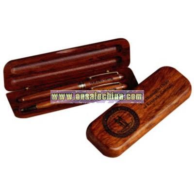 Ballpoint pen and pencil set in rosewood box