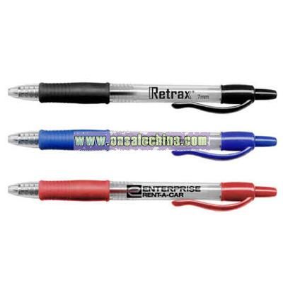 Gel pen with rubber grip and retractable point