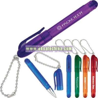 Super translucent 2-piece mini plastic pen with bead chain