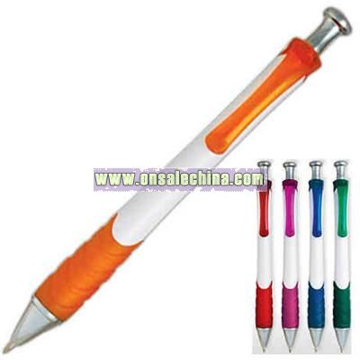 White retractable ballpoint pen with matching color grip