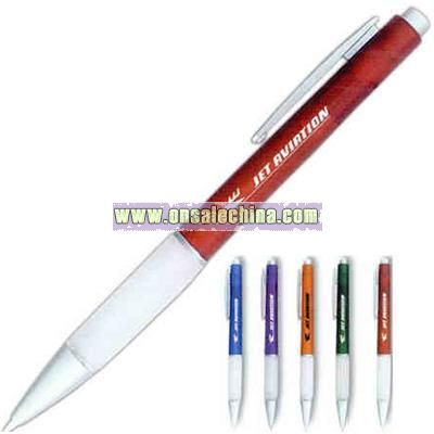 Frosty retractable ballpoint pen with white cushioned finger grip
