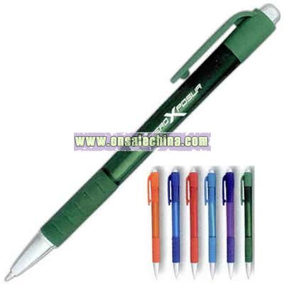 Translucent ballpoint retractable pen with matching clip and grip