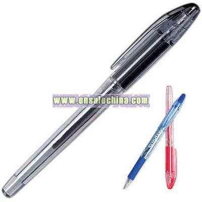 Gel stick roller ball pen with soft rubber grip section