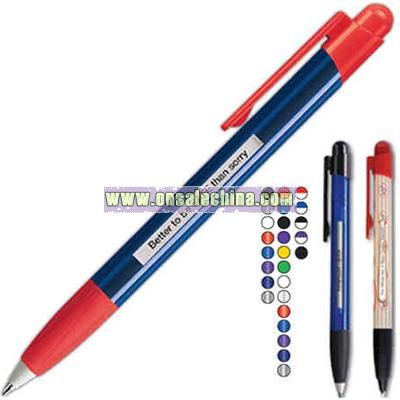 Sleek glossy translucent barrel retractable pen with 5 different message