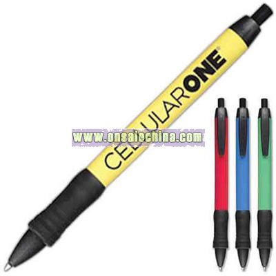 Solid colored barrel plunger action pen with grip