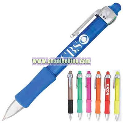 Translucent colored retractable ballpoint pen with grip