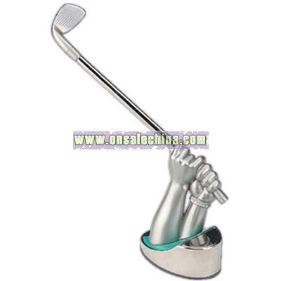 Laser Engraving - Chrome plated golf stand with ballpoint pen