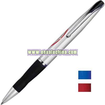 Retractable ballpoint pen with rubberized finger grip